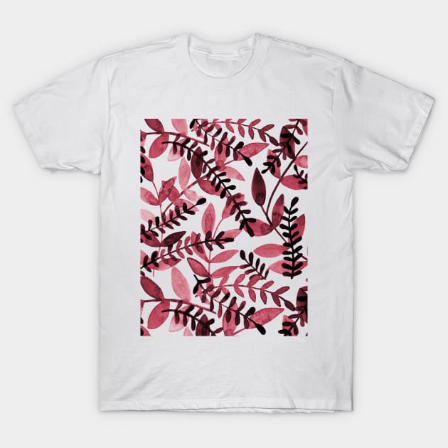 Watercolor branches - wine red T-Shirt by wackapacka